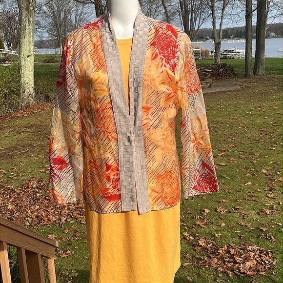 Chico’s silk open contemporary floral jacket L (12) - Picture 5 of 9